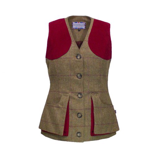 Josie gilet brown/red front view