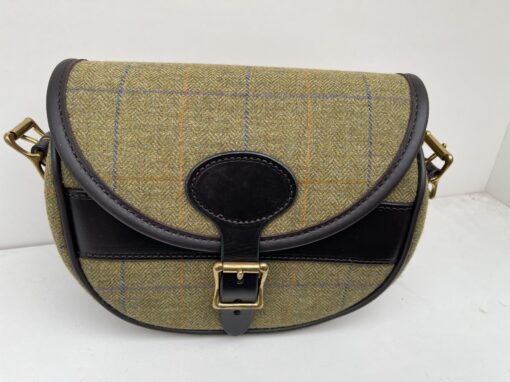 Leather Cartridge Bag with Tweed Lid & Front Panel